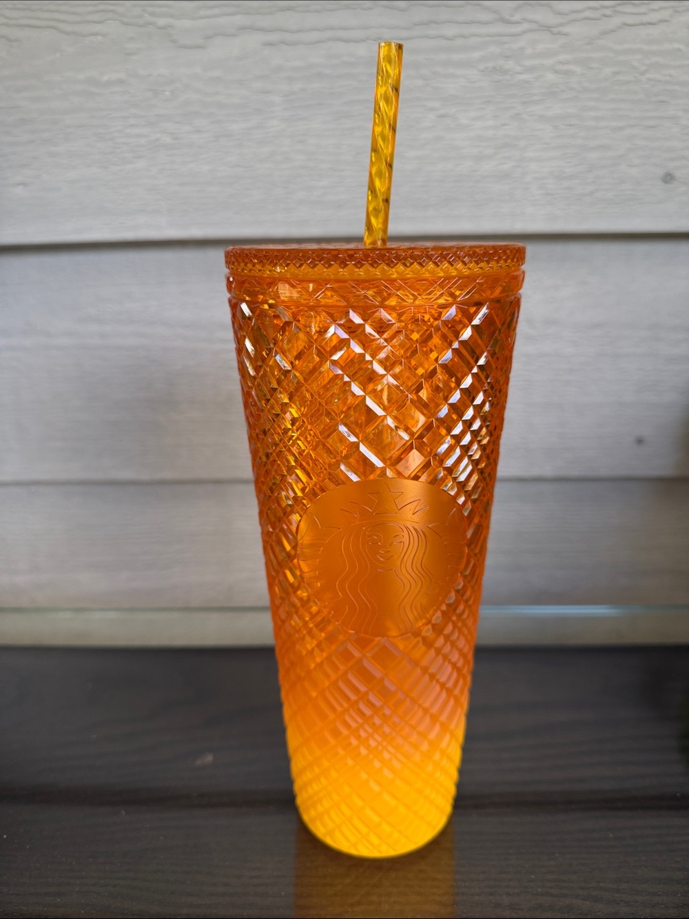 Starbucks Orange Textured Diamond Tumbler with Straw